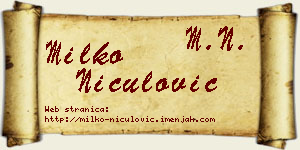 Milko Niculović vizit kartica